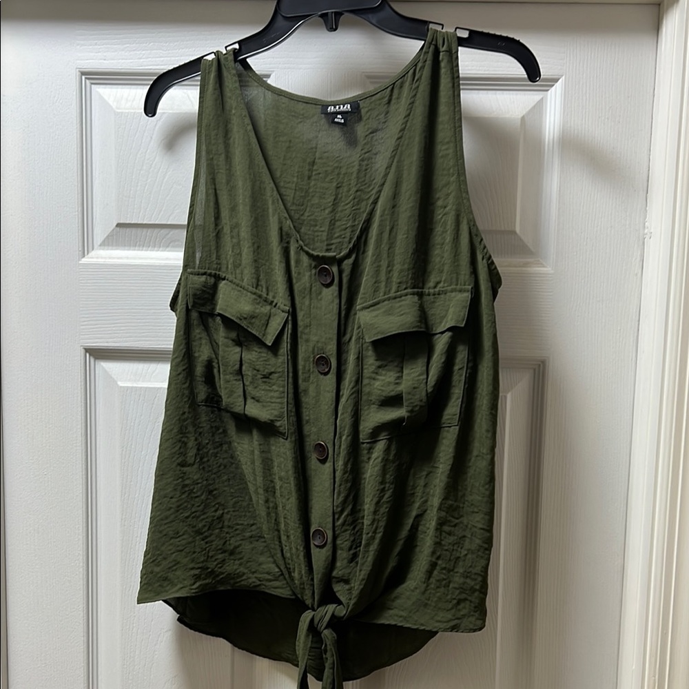 Olive Green Button-Down Women's Top